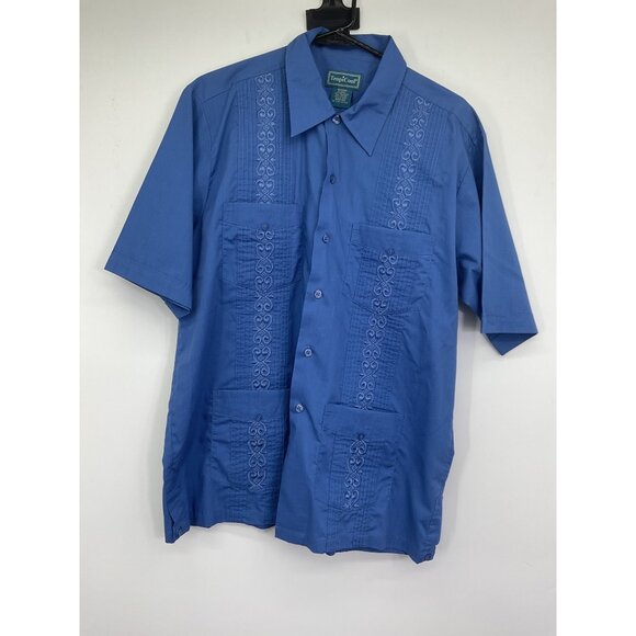 Tropicool Guayabera Cuban Shirt Mens Medium Short Sleeve Tropical Vacation Blue - Picture 1 of 10